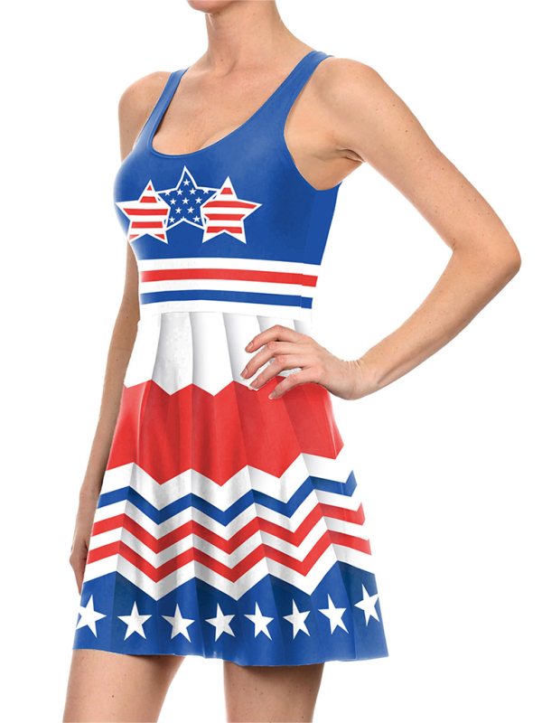 Women's Sleeveless Stars And Stripes Print Sundress