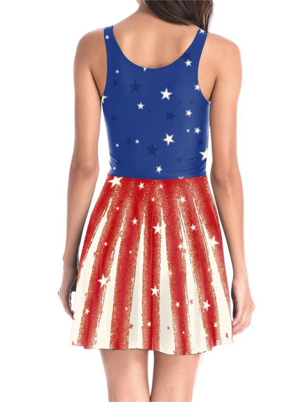 Women's Sleeveless Stars And Stripes Print Sundress