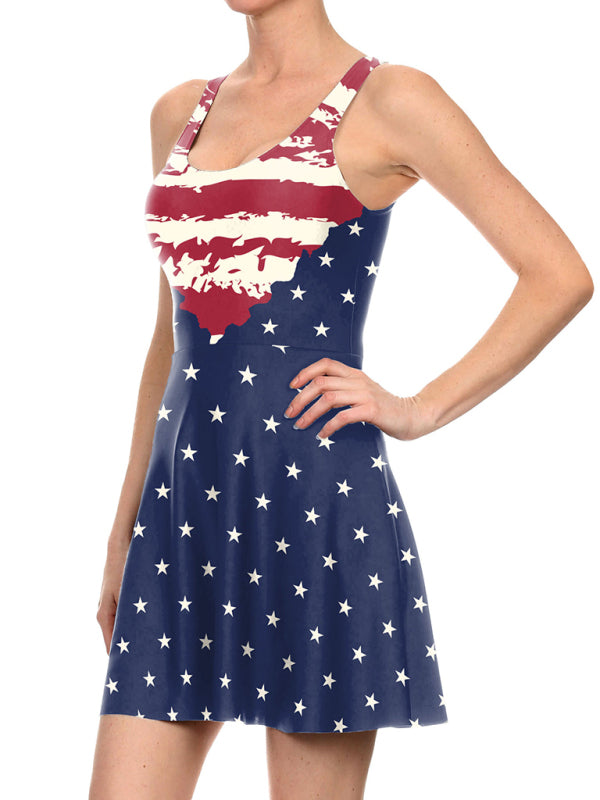 Women's Sleeveless Stars And Stripes Print Sundress