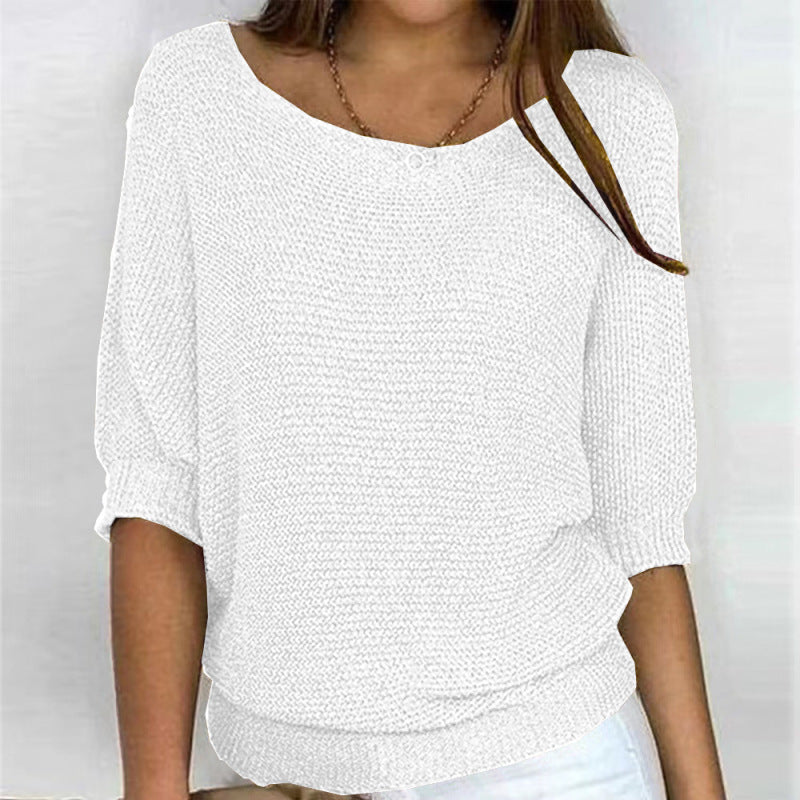 Women's round neck three-quarter sleeve knitted sweater