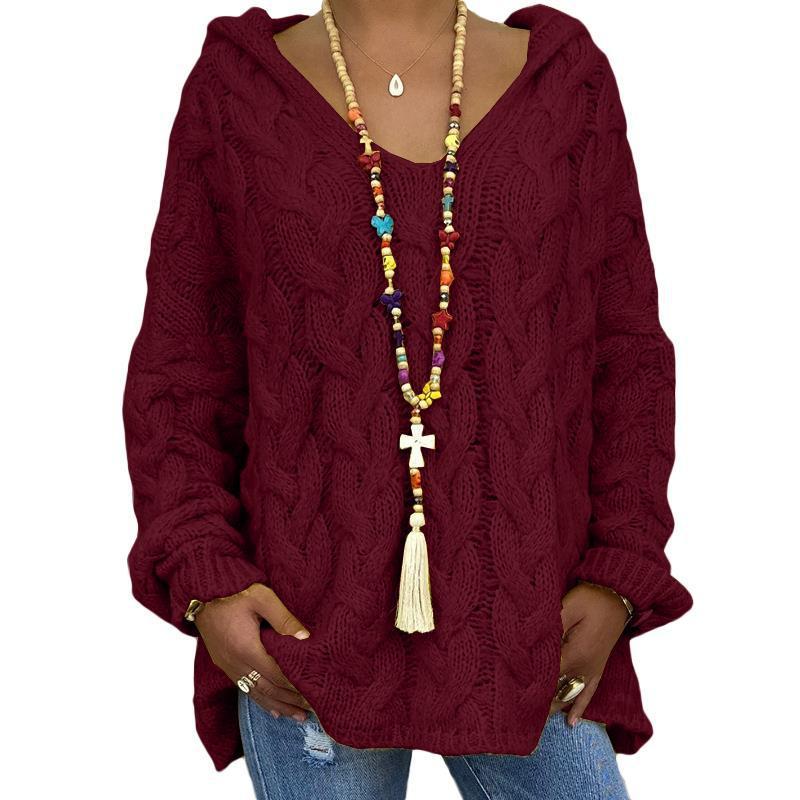 Women's loose hooded pullover long-sleeved sweater